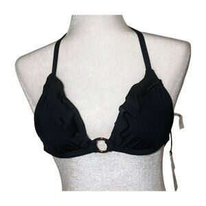 SHADE & SHORE Bikini Top Ruffles and Center Decorative Ring Black Medium 8/10